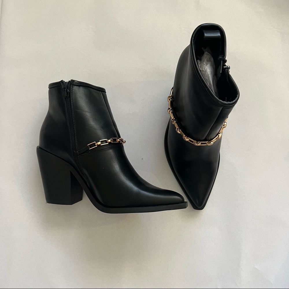 ASOS Black Booties with Gold Chain Detail, Size US8, UK6